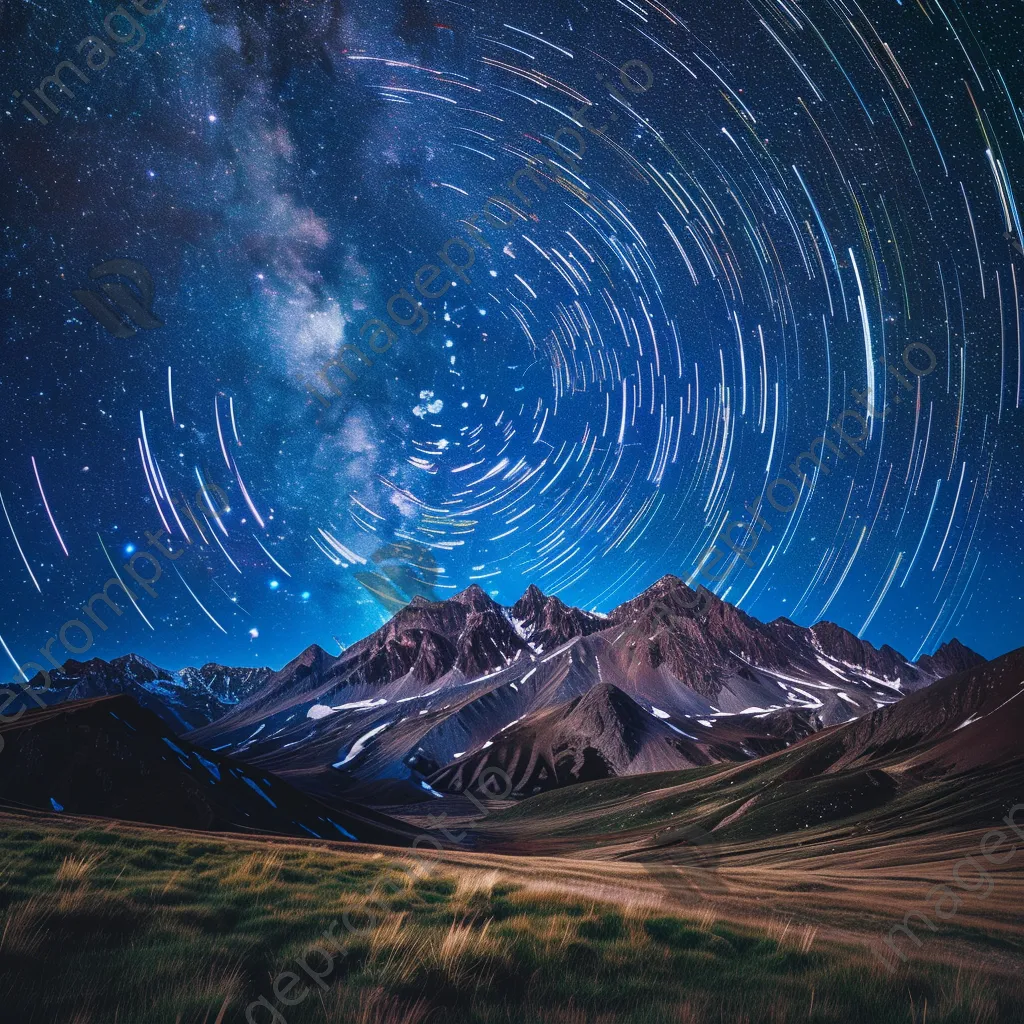 Long exposure photo of stars over a mountain landscape - Image 1