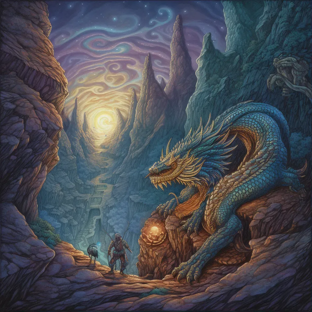 Image of mythical dragon perched on mountain at night - Image 1