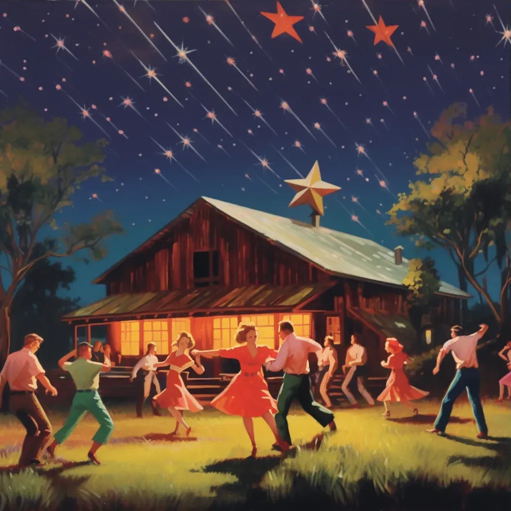 Colorful country barn dance under starlight with dancers in motion - Image 3