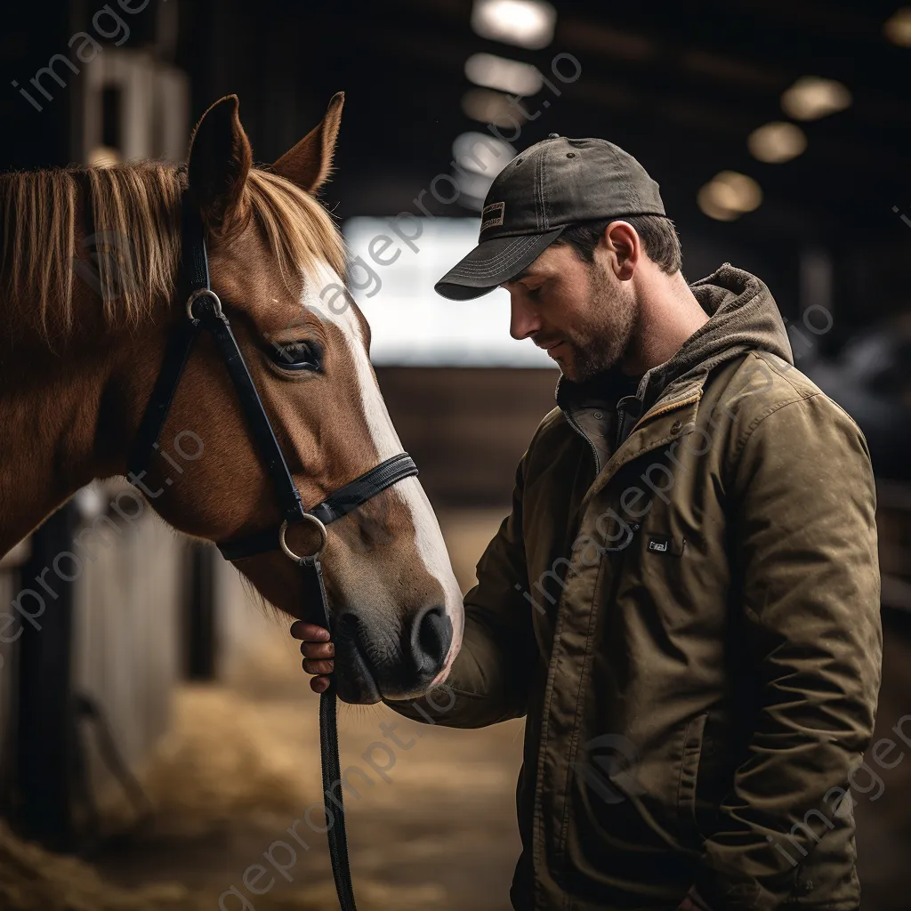 Trainer bonding with a young horse using natural horsemanship techniques. - Image 1