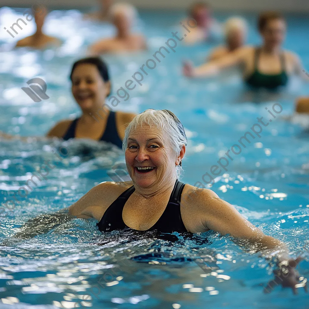 Seniors participating in a water aerobics class indoors - Image 1