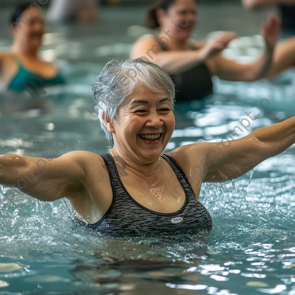 Seniors participating in a water aerobics class indoors - Image 3