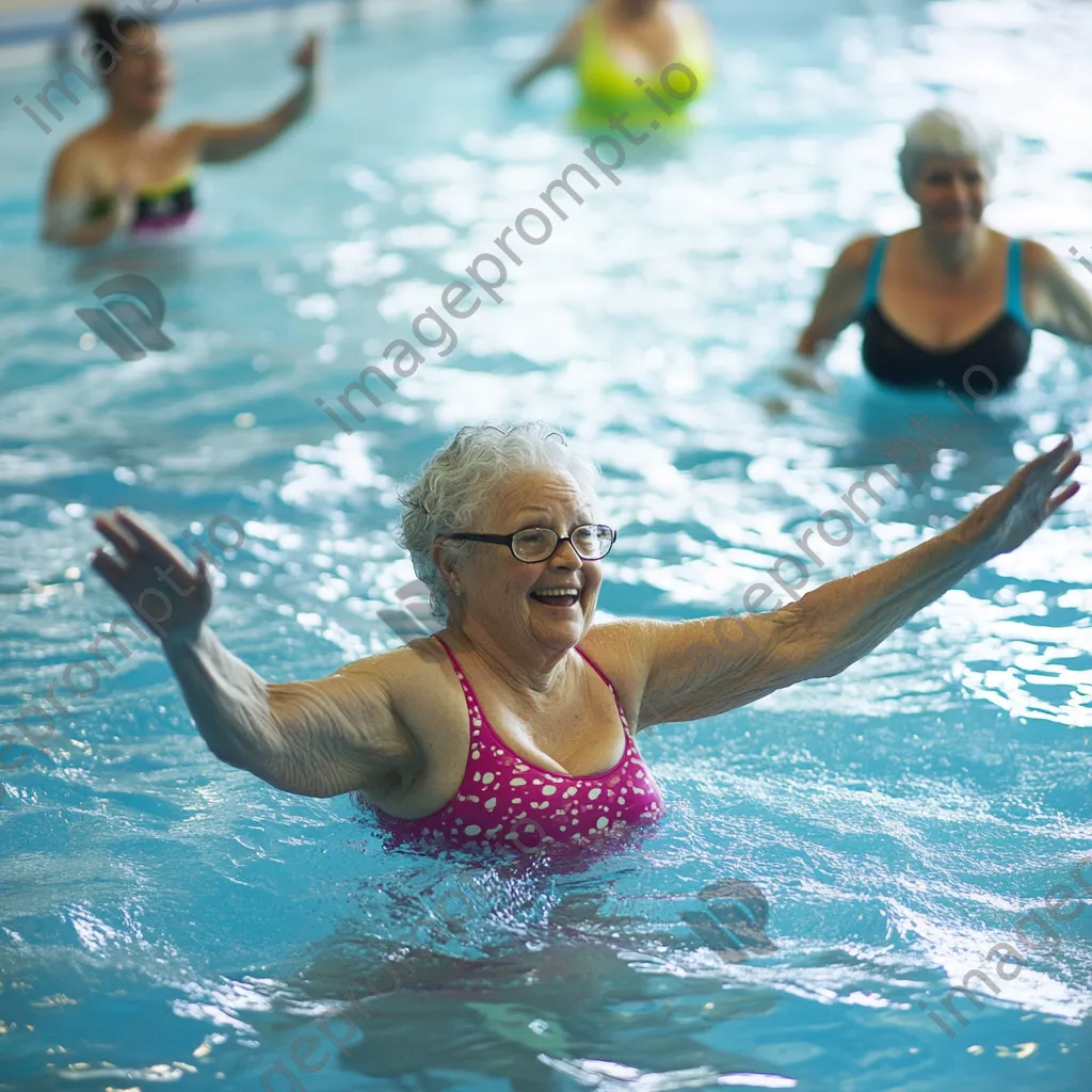 Seniors participating in a water aerobics class indoors - Image 4