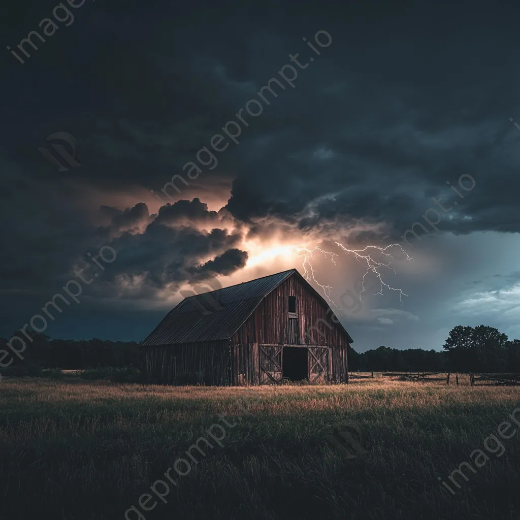 Thunderstorm with lightning above an old barn. - Image 2