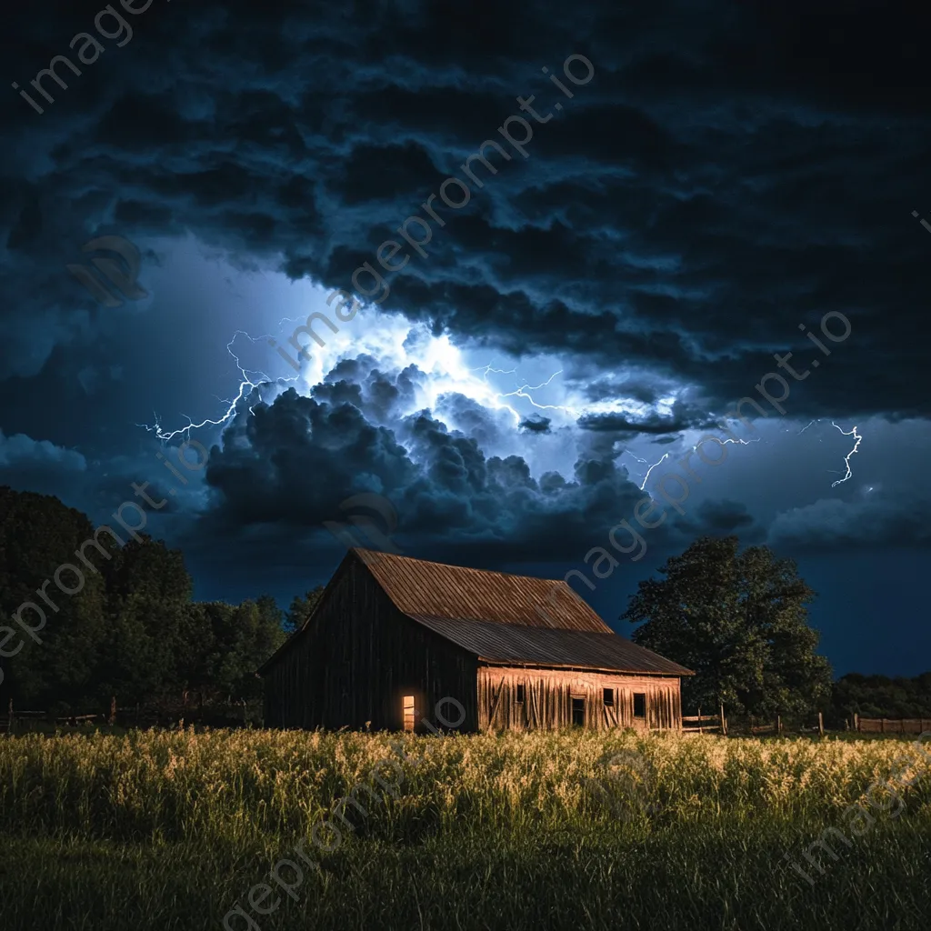 Thunderstorm with lightning above an old barn. - Image 3