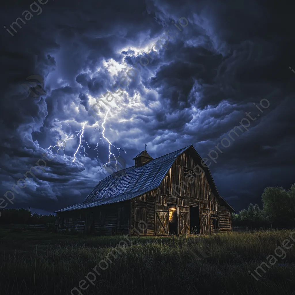 Thunderstorm with lightning above an old barn. - Image 4