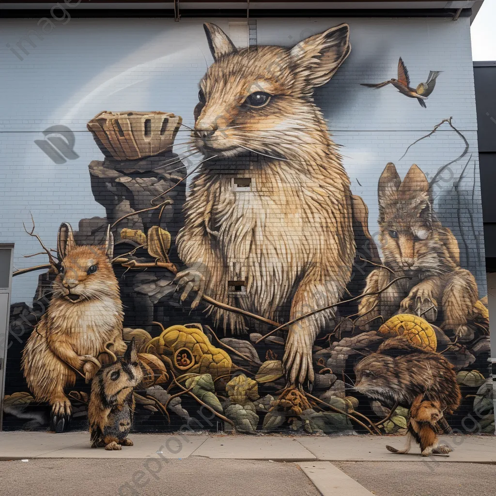 Detailed street art depicting wildlife on a sidewalk - Image 1