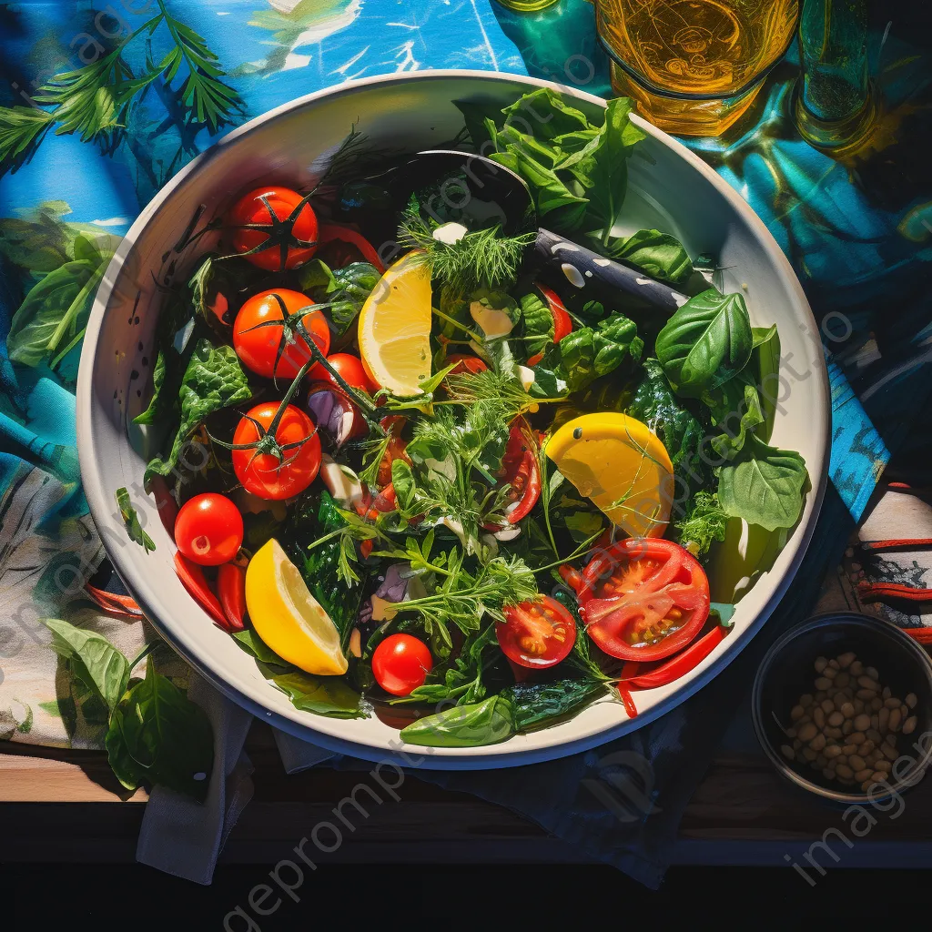 Vibrant salad bowl with fresh greens and cherry tomatoes - Image 3