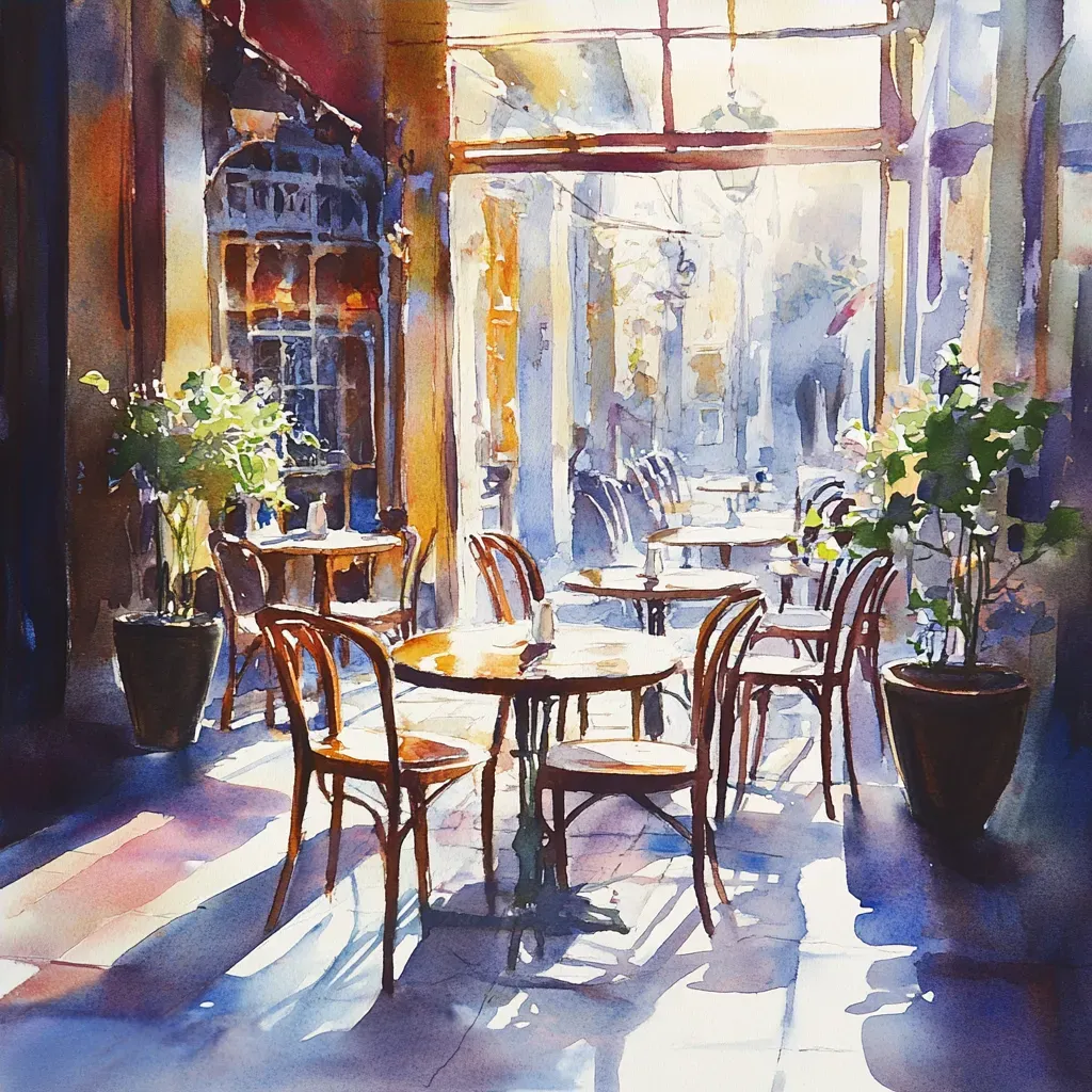 Early morning at a city cafe captured in watercolor - Image 4