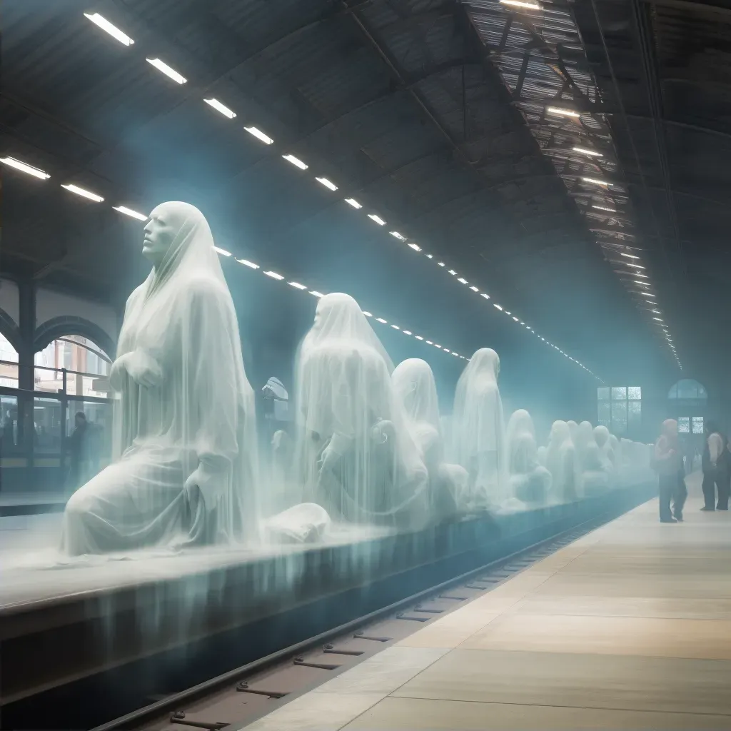 Spectral train station with ethereal train and ghostly passengers - Image 2