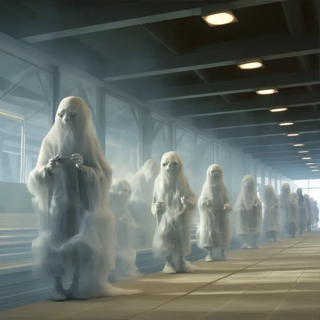 Spectral train station with ethereal train and ghostly passengers - Image 3