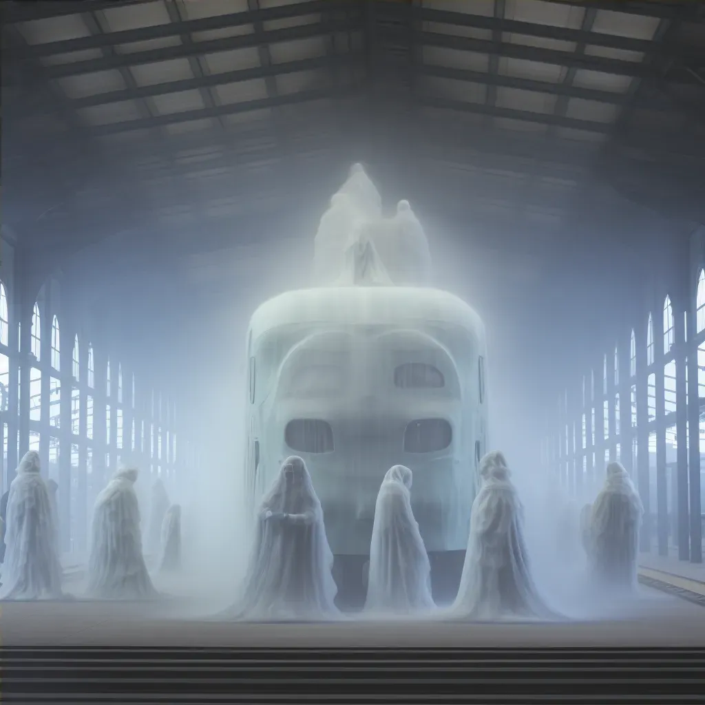 Spectral train station with ethereal train and ghostly passengers - Image 4