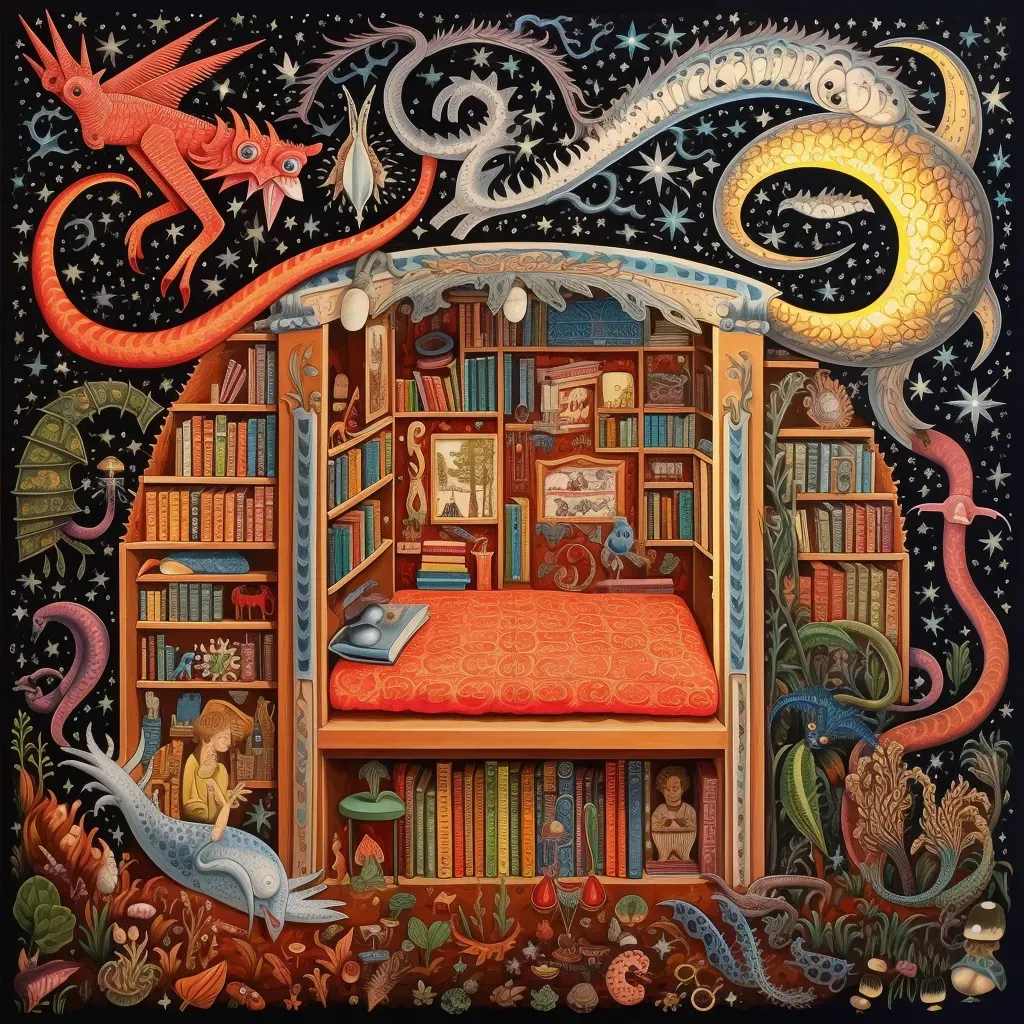 Image of an enchanted book releasing mythical creatures into a child