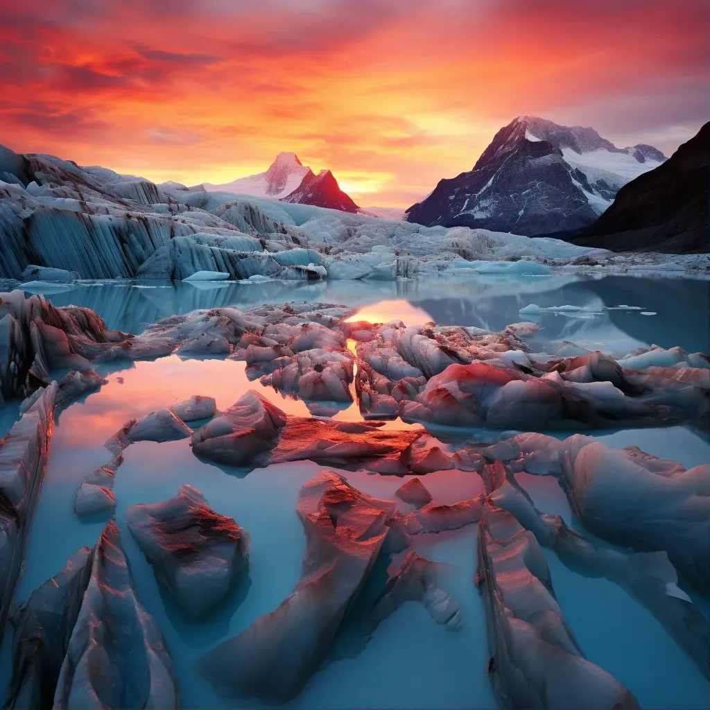 Image of an art installation on a melting glacier with vivid colors representing climate change impact - Image 1