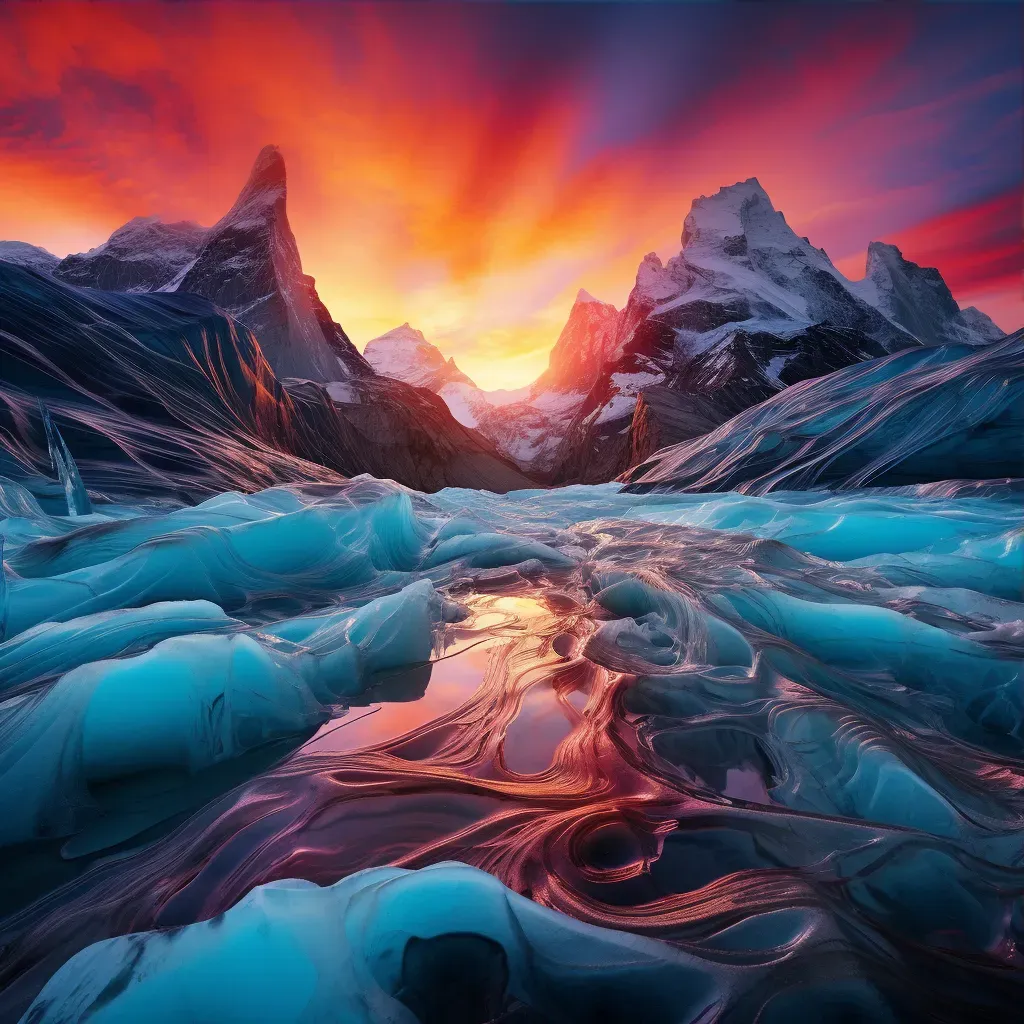 Image of an art installation on a melting glacier with vivid colors representing climate change impact - Image 3