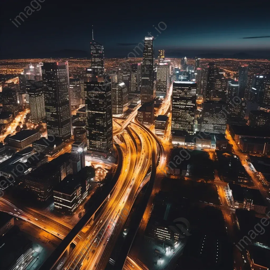 Aerial view of urban cityscape at night with glowing lights - Image 2