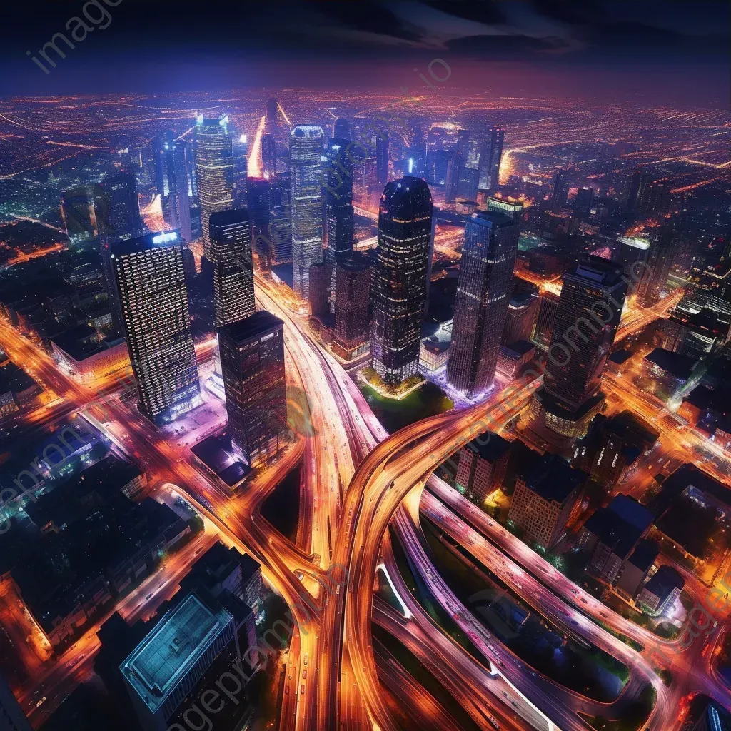 Aerial view of urban cityscape at night with glowing lights - Image 3