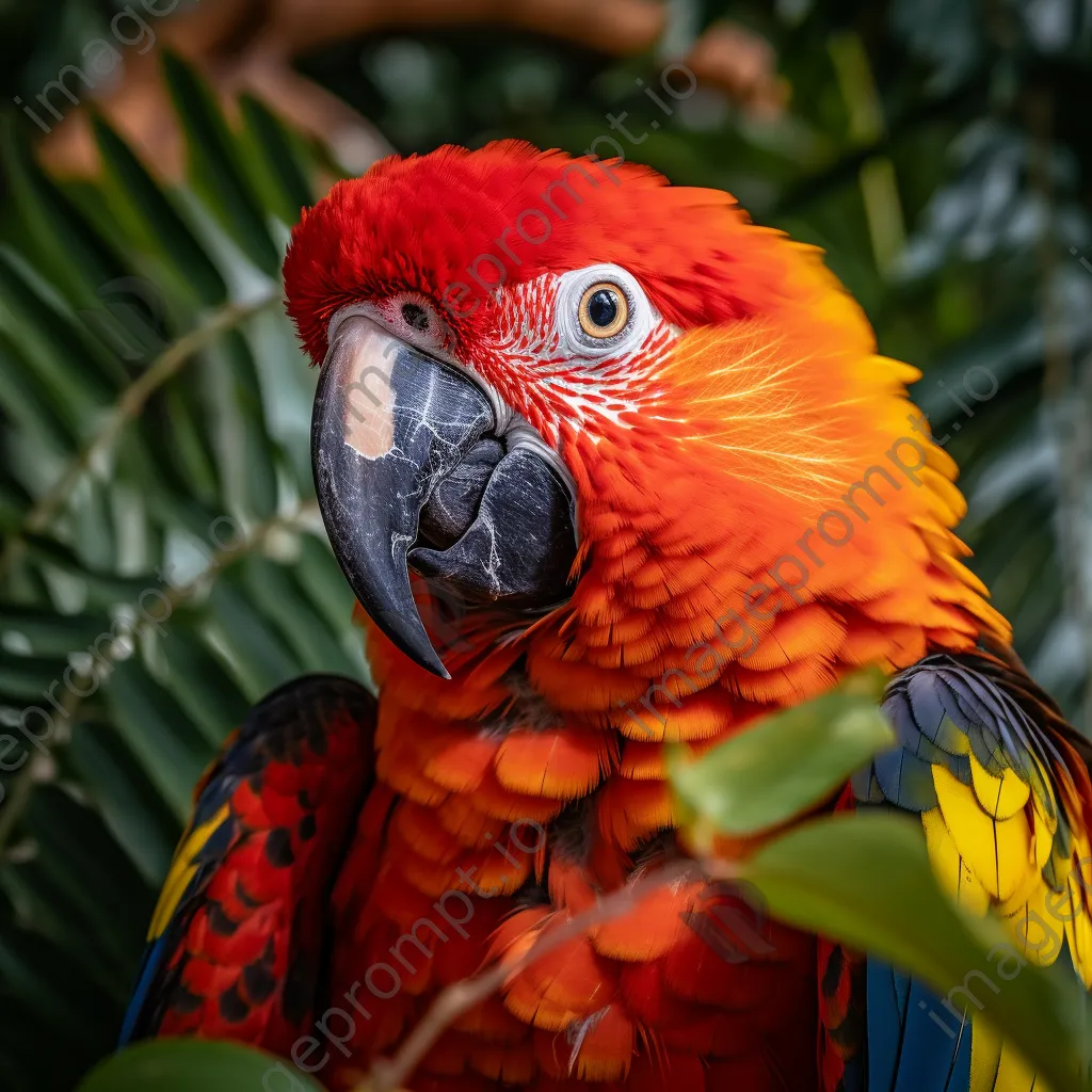 Colorful parrot perched on a branch surrounded by leaves. - Image 2