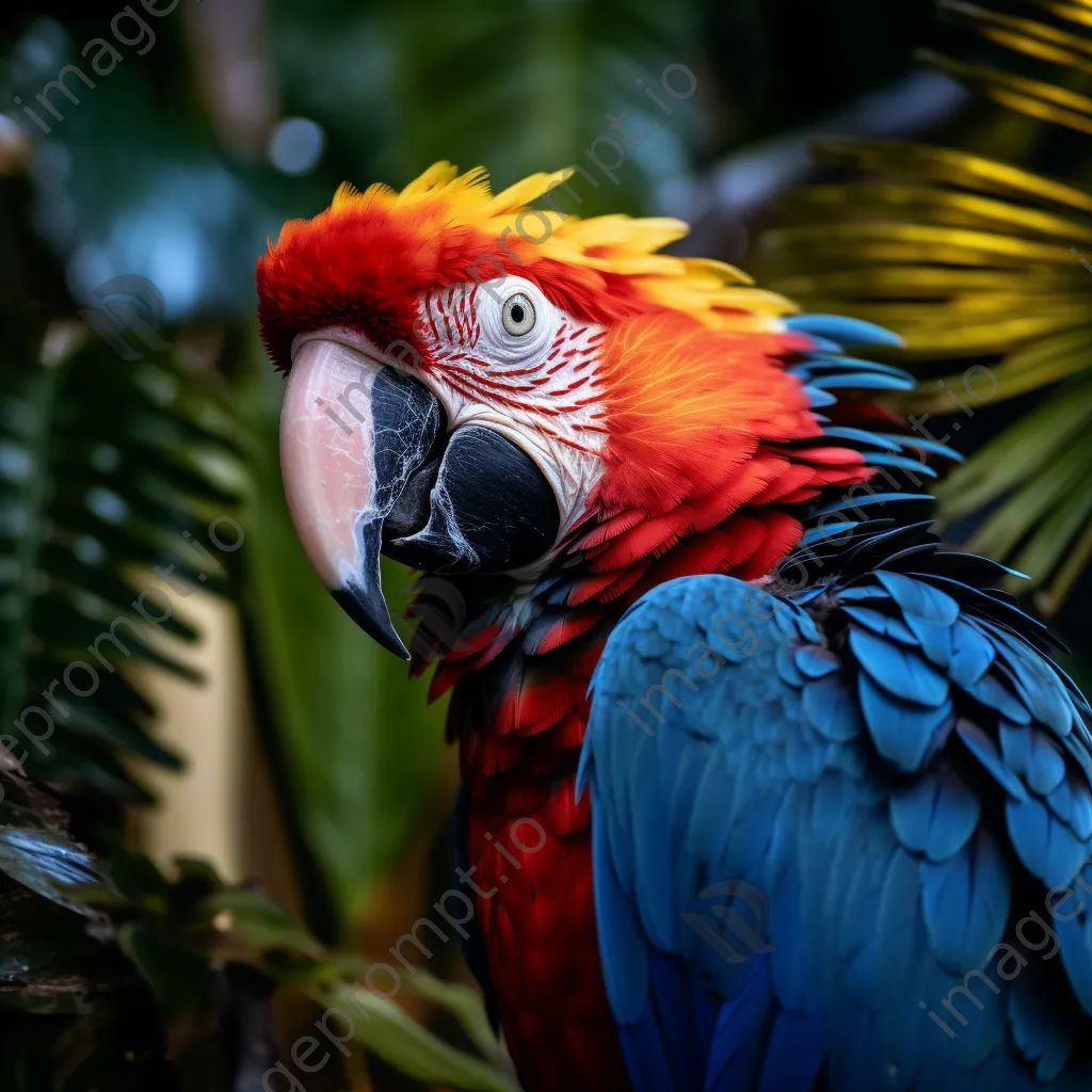 Colorful parrot perched on a branch surrounded by leaves. - Image 3