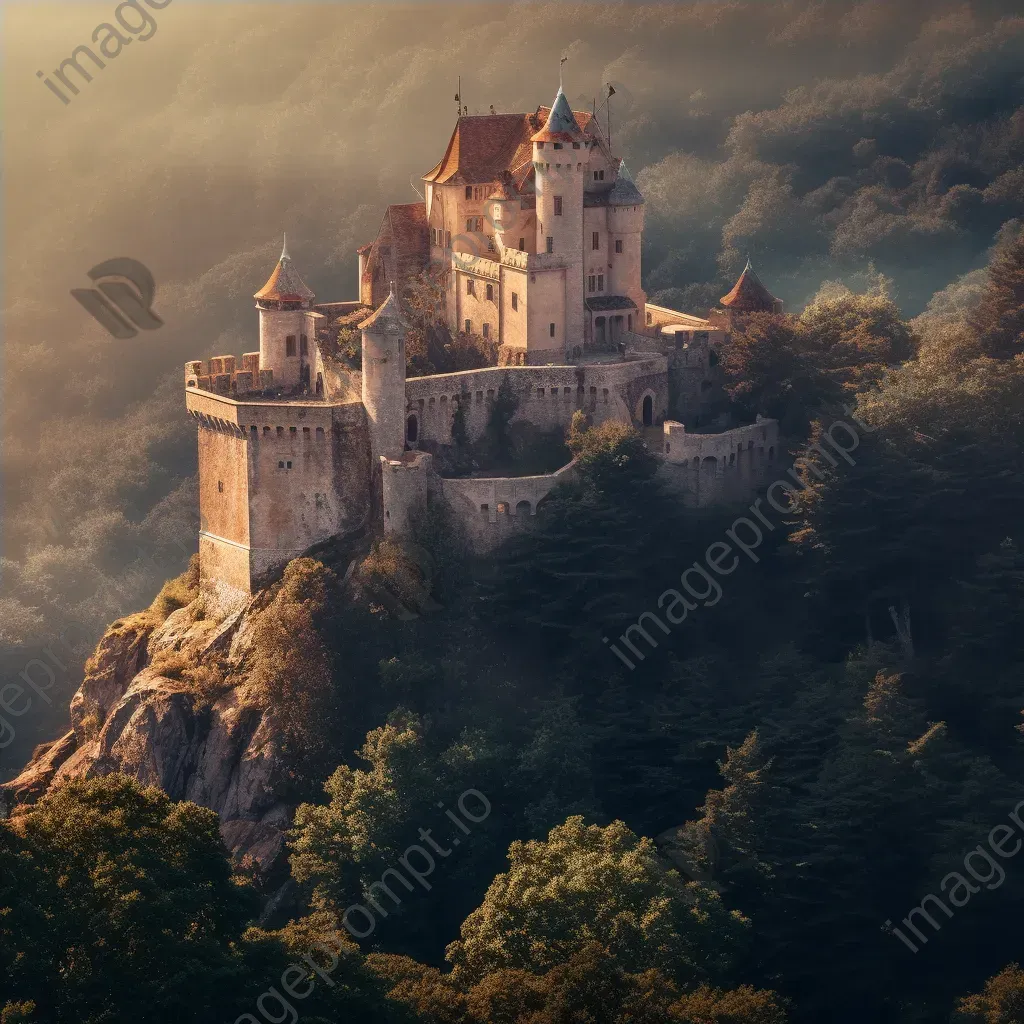 Medieval castle on hilltop with turrets - Image 4