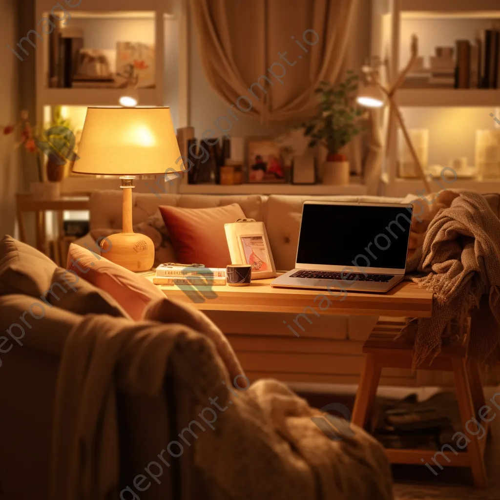 Cozy study area with an open laptop and soft lighting. - Image 4