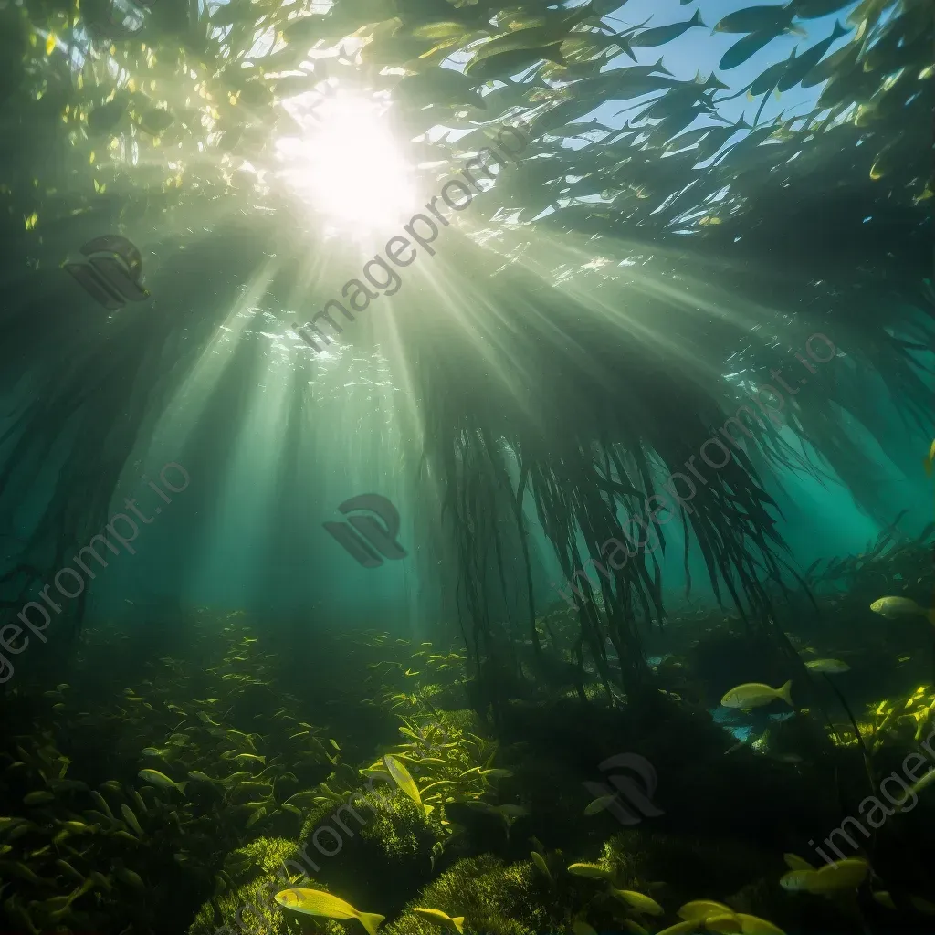 Underwater kelp forest with fish and sunlight - Image 1