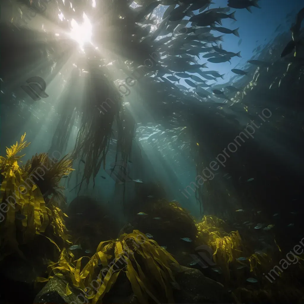 Underwater kelp forest with fish and sunlight - Image 2