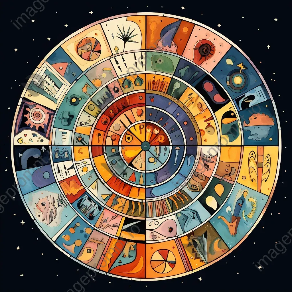 Cubist representation of zodiac wheel with each house depicted as a cosmic event - Image 2