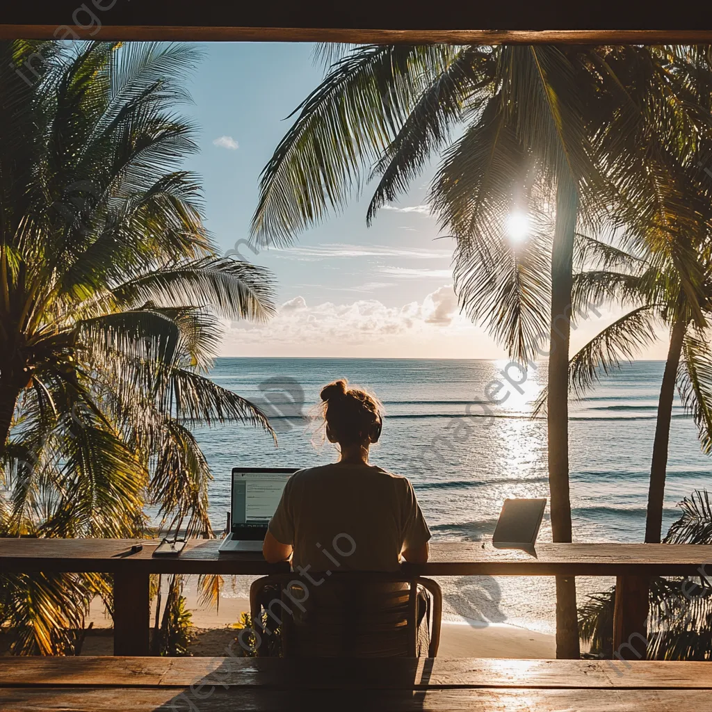 Digital nomad presenting workshop on balcony with ocean view - Image 4