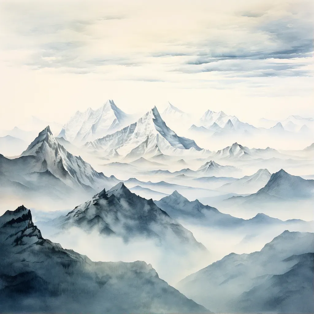 Image of the Himalayan peaks at dawn with mist-filled valleys - Image 1