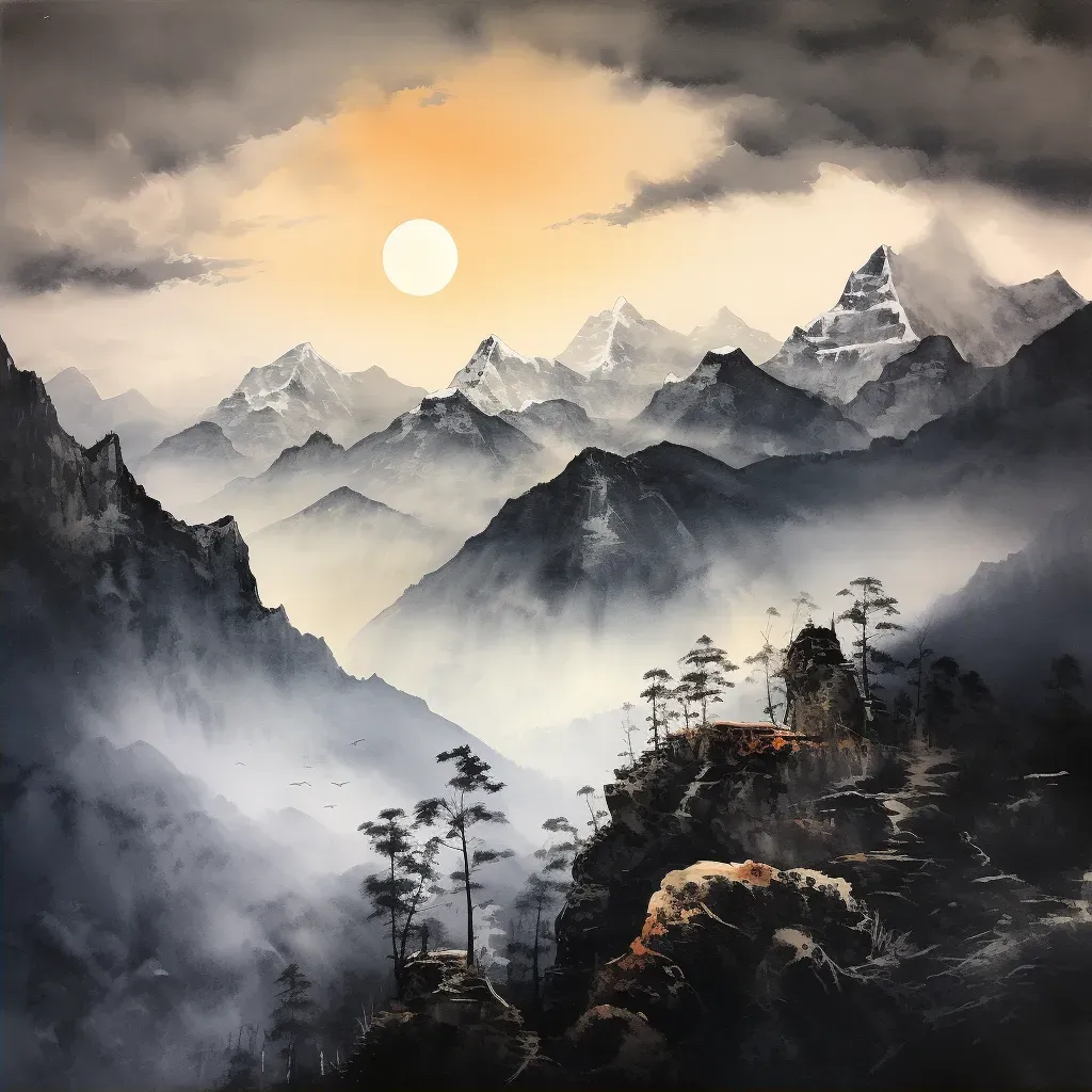 Image of the Himalayan peaks at dawn with mist-filled valleys - Image 2