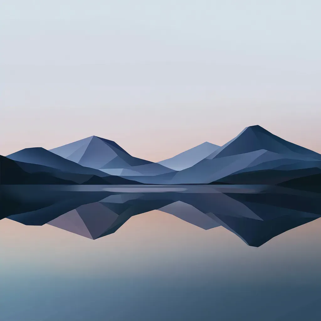 Monochromatic, low poly depiction of a serene lake at twilight - Image 2