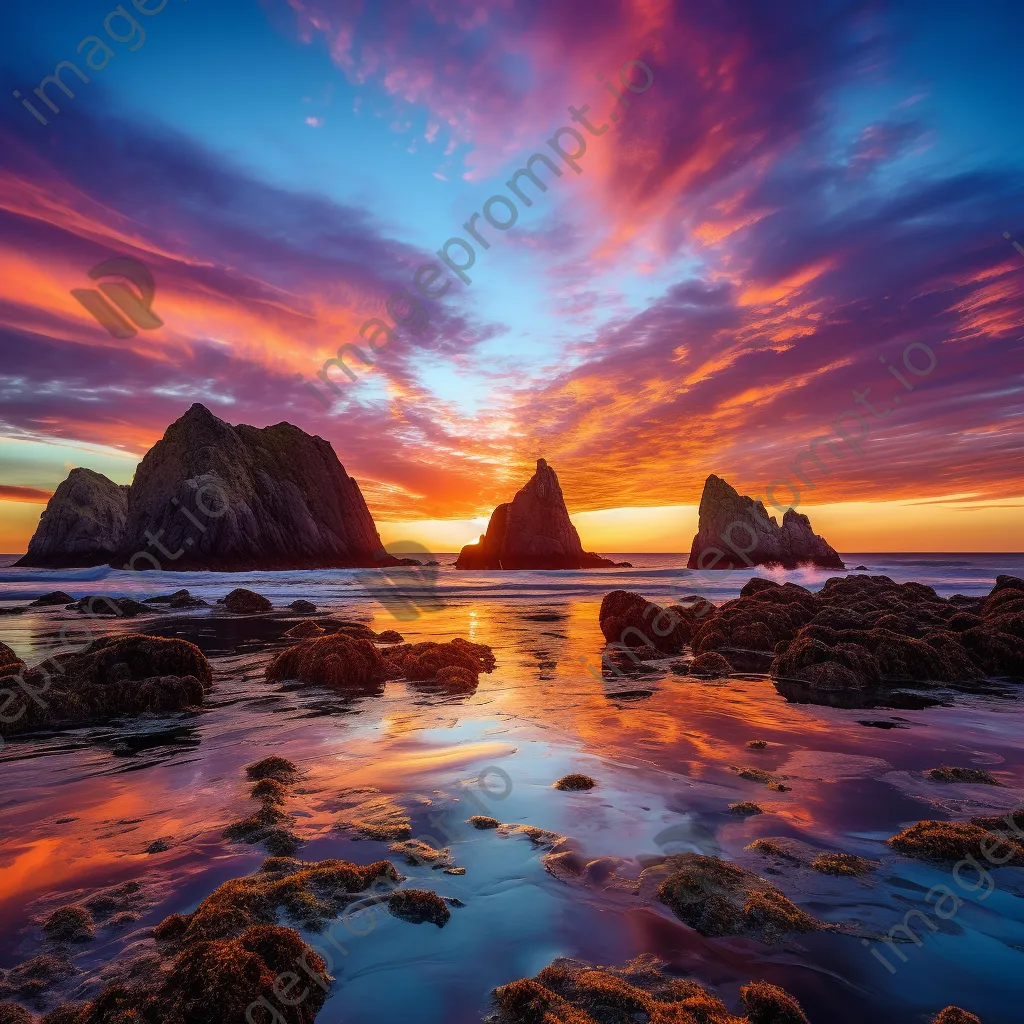 Vibrant sunset behind coastal sea stacks - Image 2