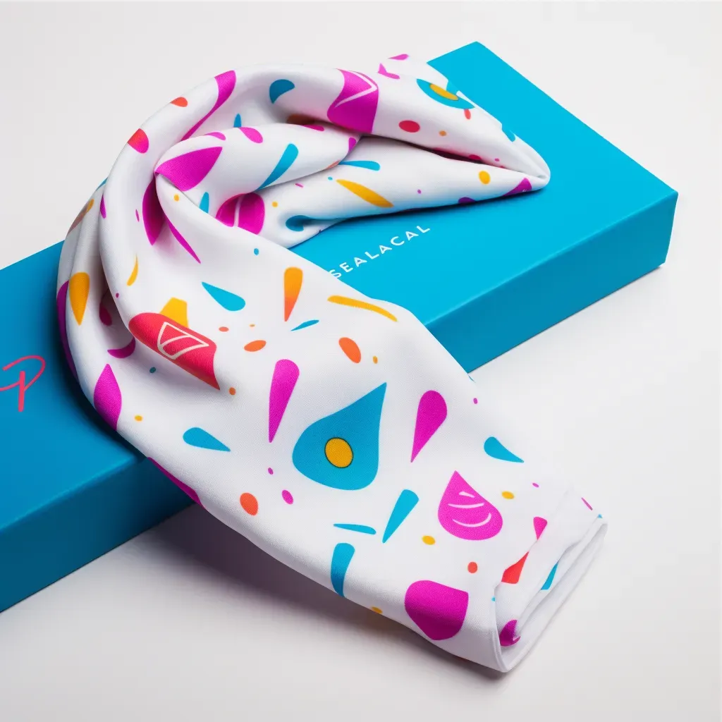 Logo for a vibrant scarf brand featuring a scarf icon in fuchsia and turquoise colors - Image 3