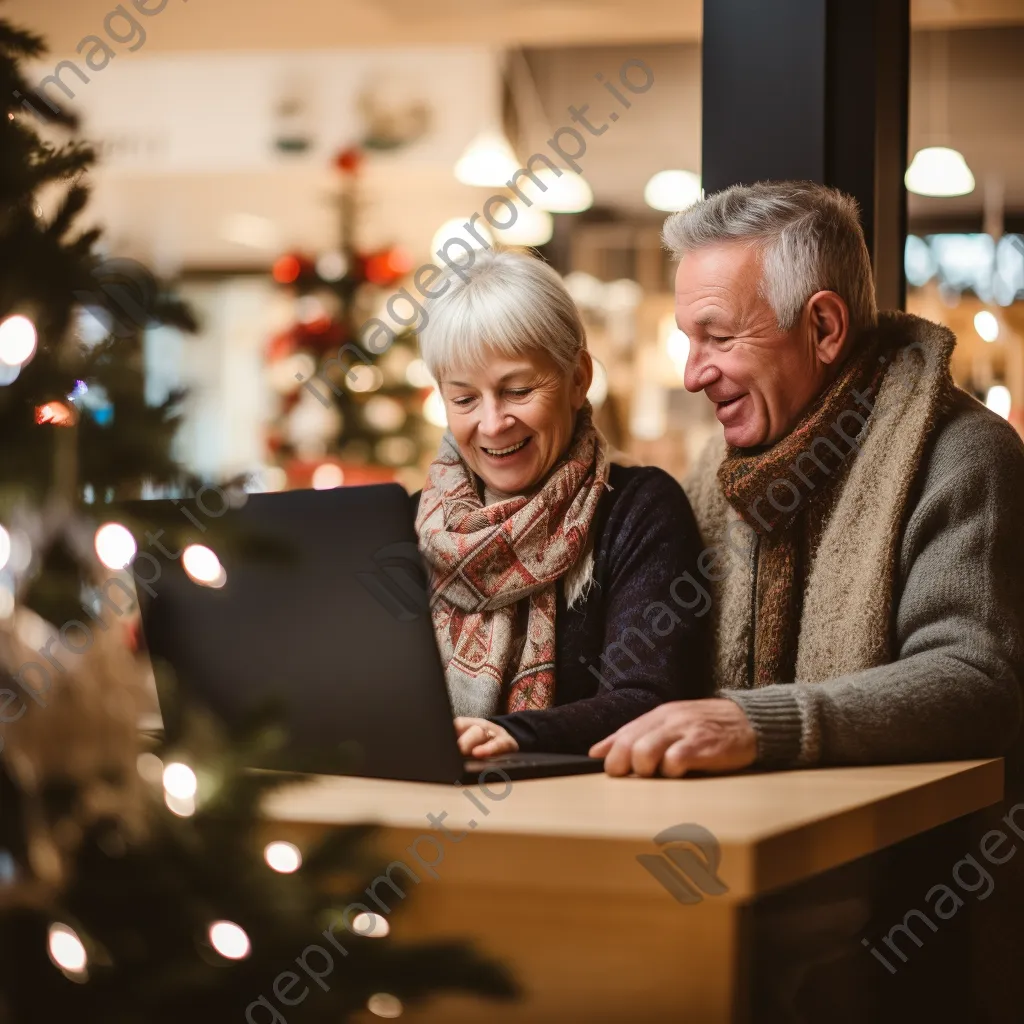 Older couple shopping online on couch - Image 2