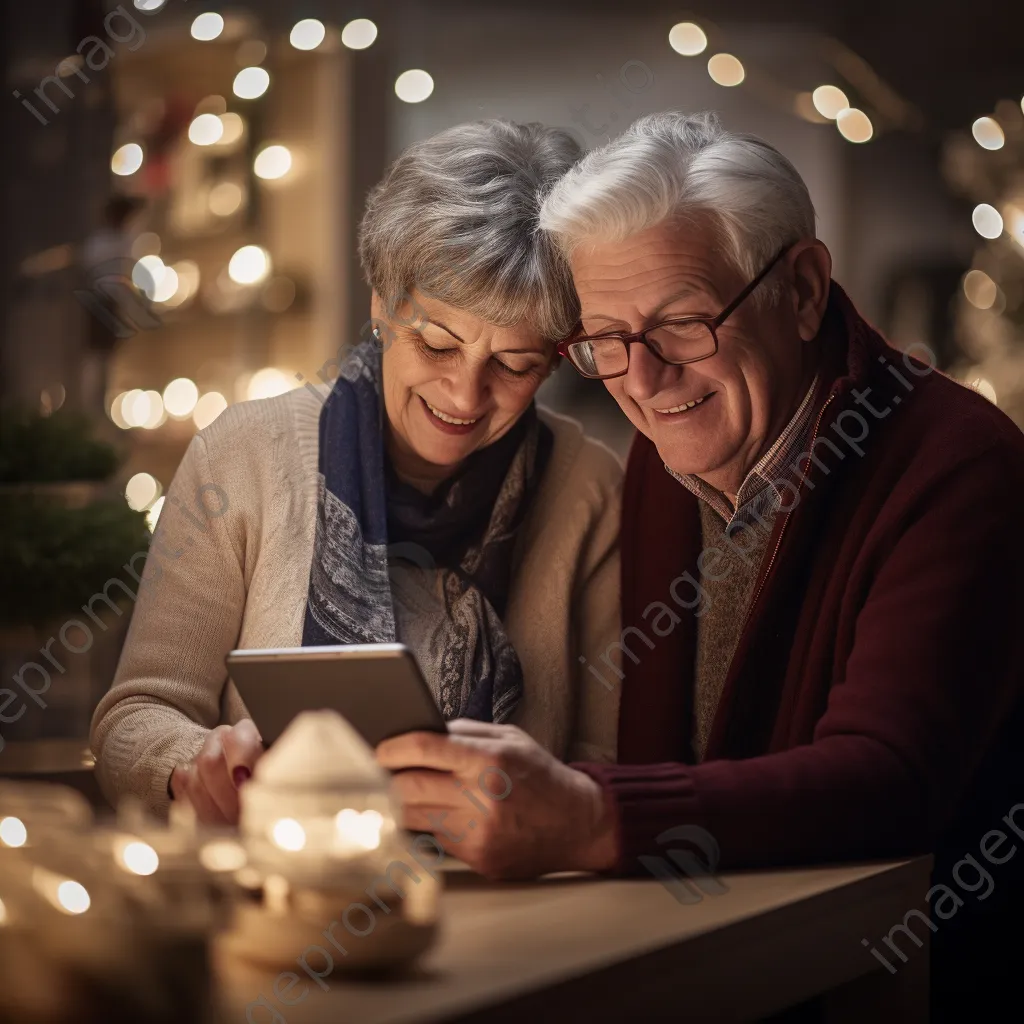 Older couple shopping online on couch - Image 3