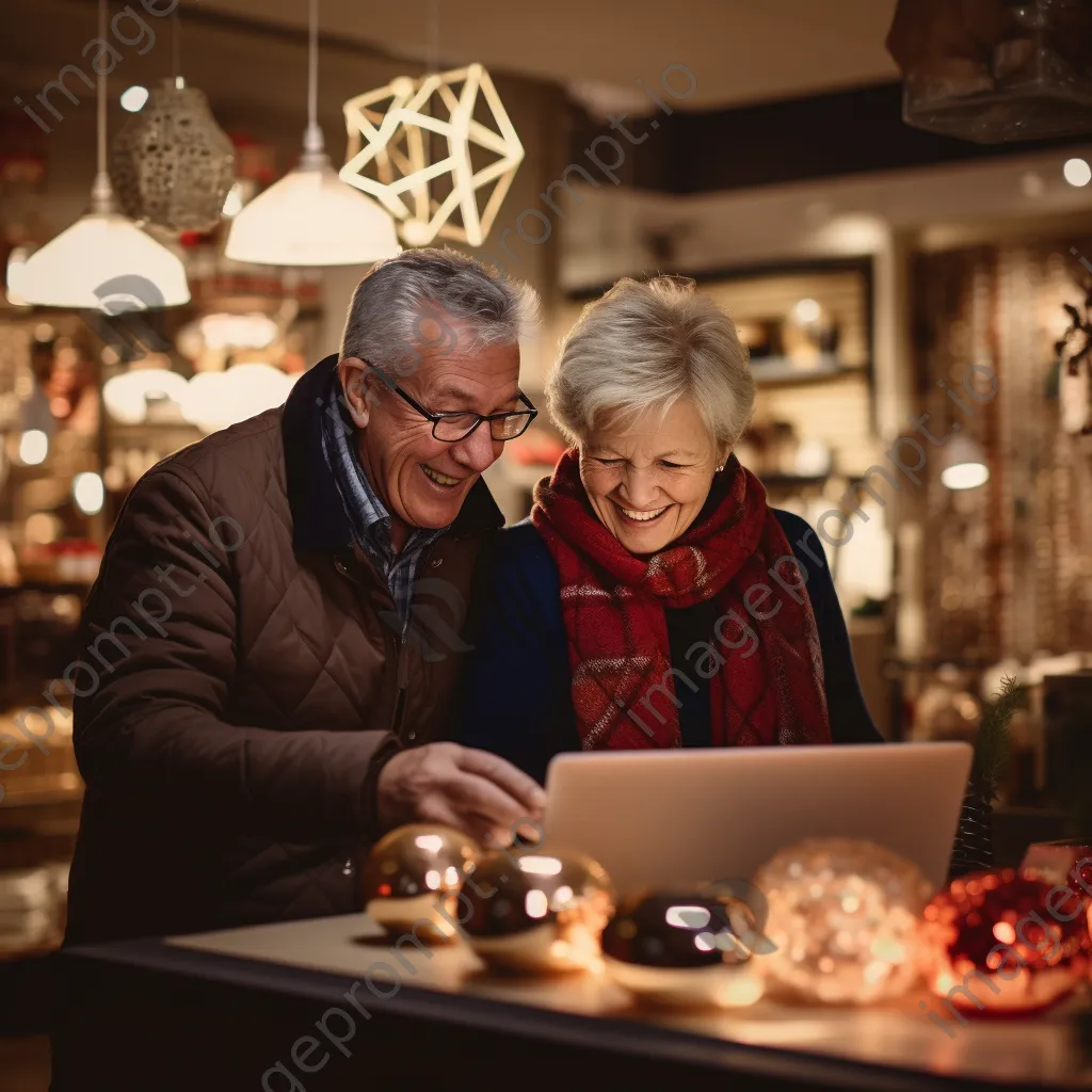 Older couple shopping online on couch - Image 4