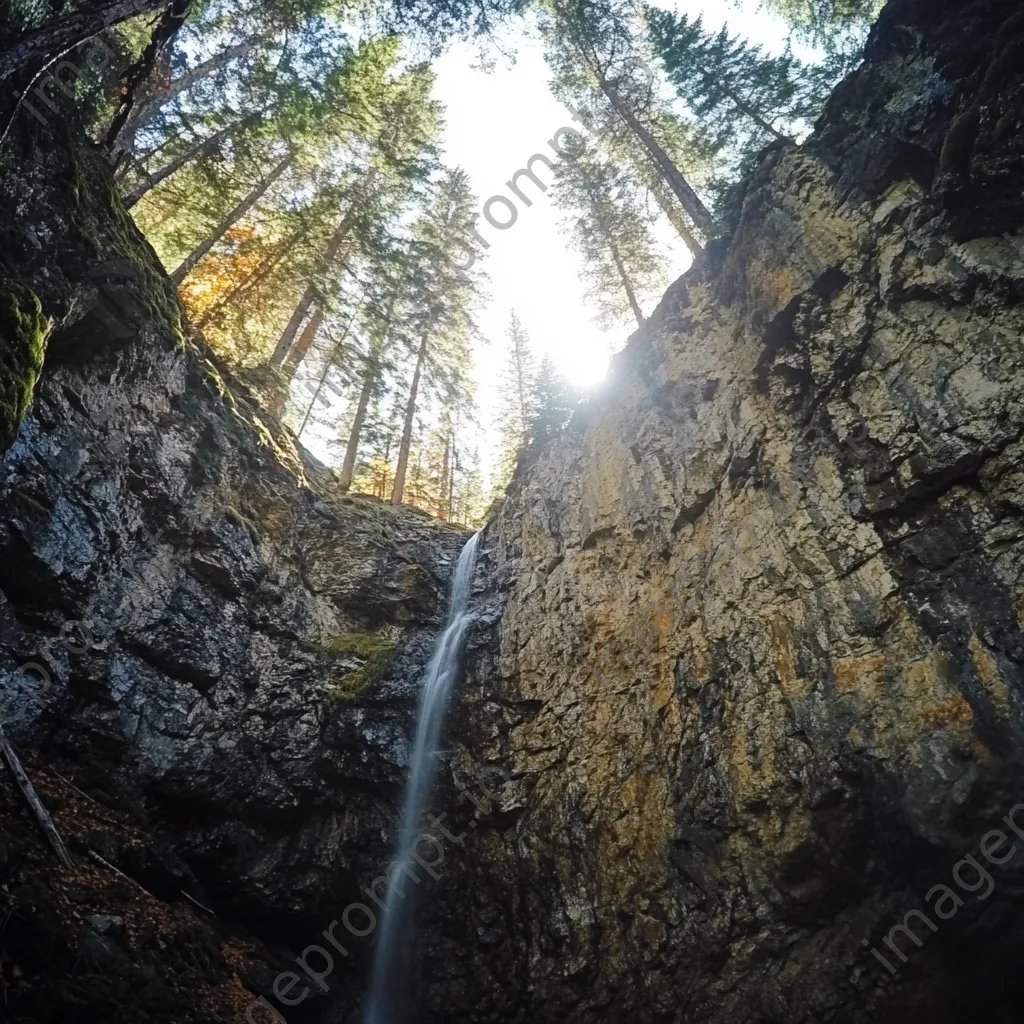 Cascading waterfall beside a steep mountain rock wall. - Image 2