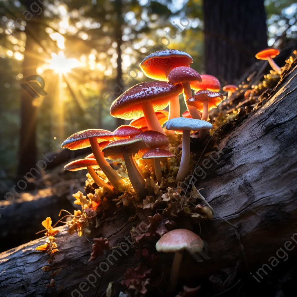 Multi-colored mushrooms at the base of a tree - Image 2