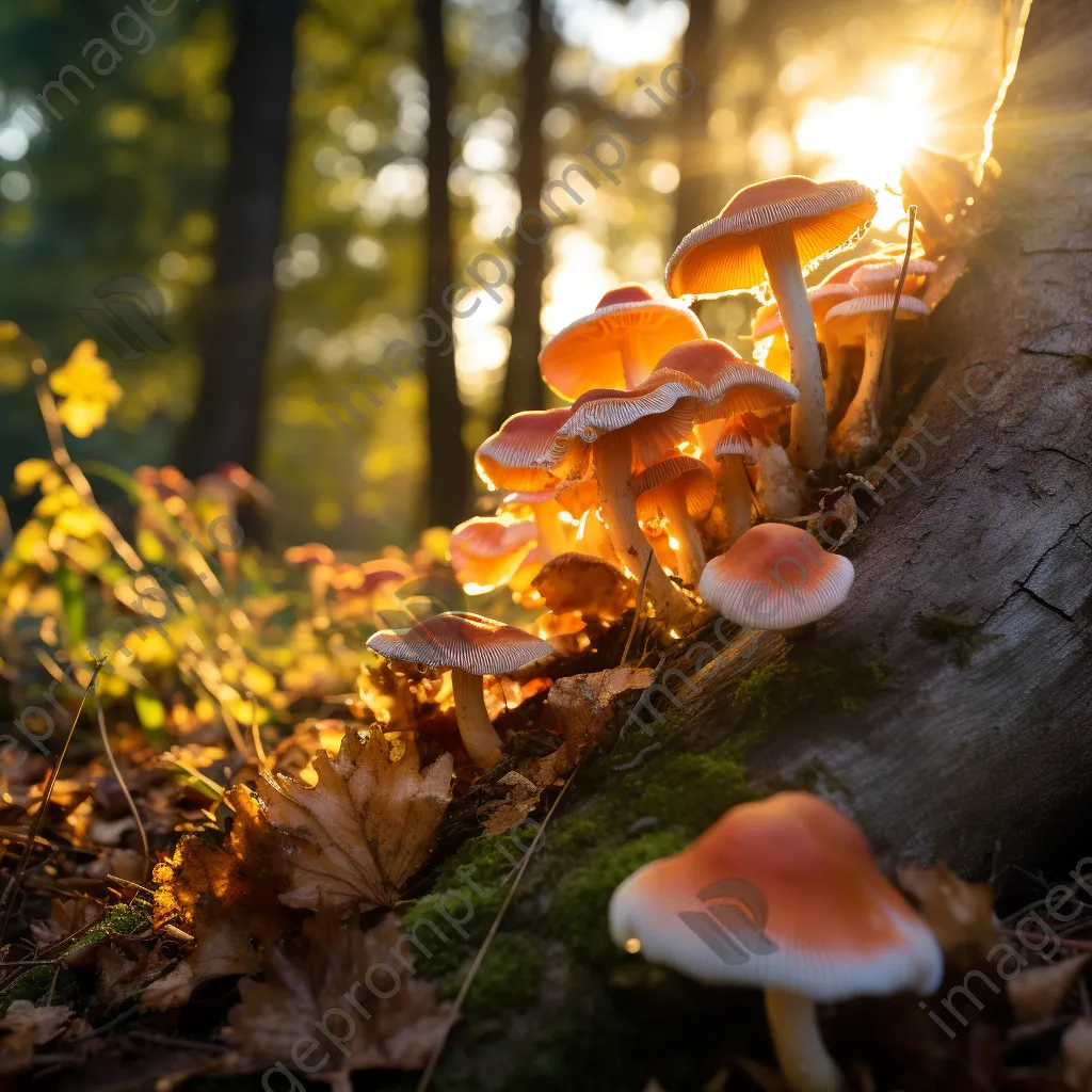 Multi-colored mushrooms at the base of a tree - Image 3