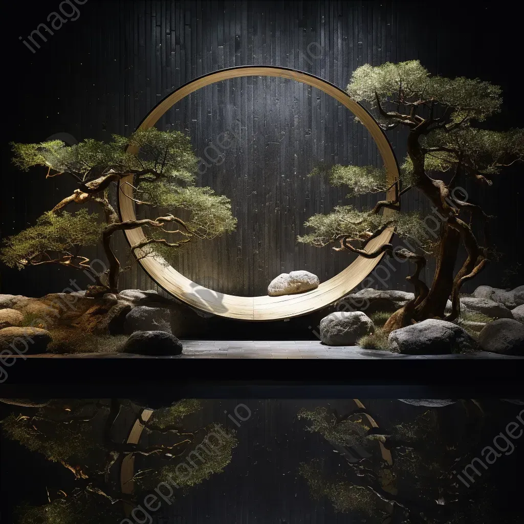 Moonlit Zen garden crafted from salvaged metals, embodying minimalist art aesthetics - Image 4