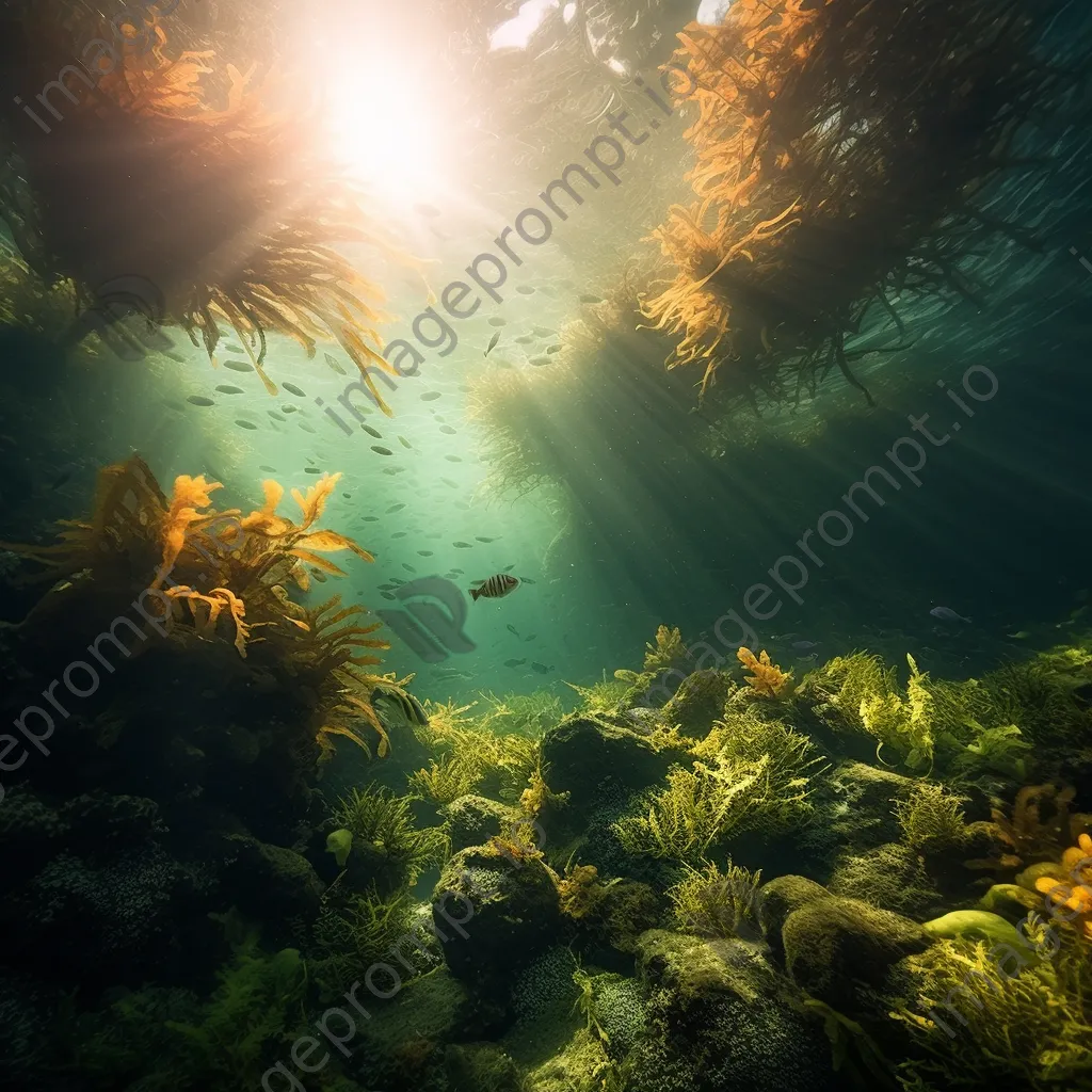 Underwater garden with seaweed and schools of fish - Image 1