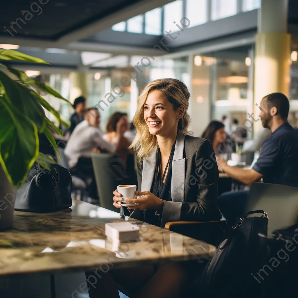 Business team meeting in vibrant airport café. - Image 4