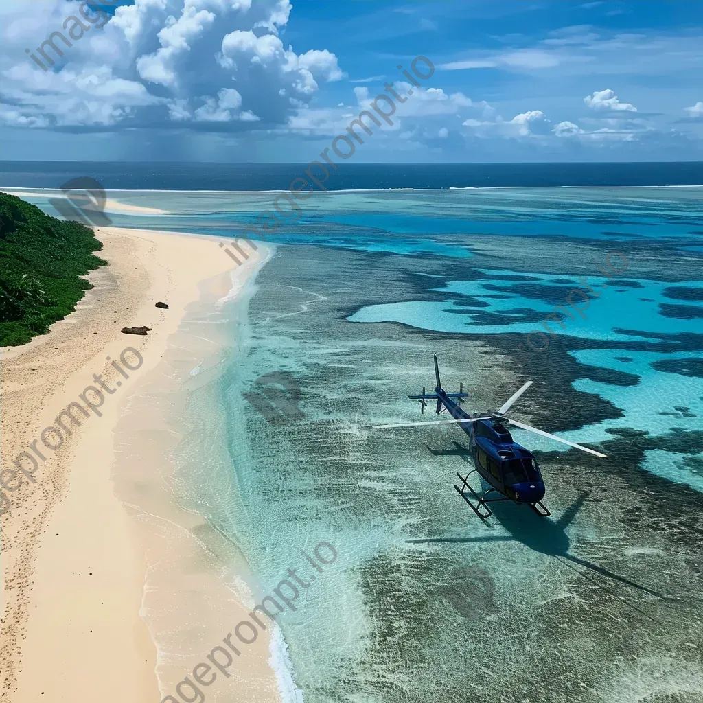 Tropical island aerial view with helicopters landing, beach scene - Image 4