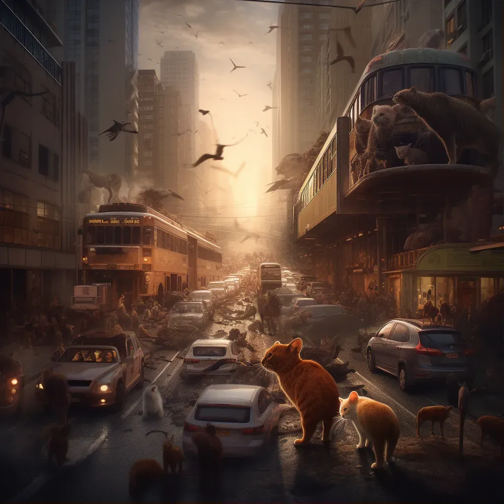 Urban cityscape with animals instead of vehicles - Image 1