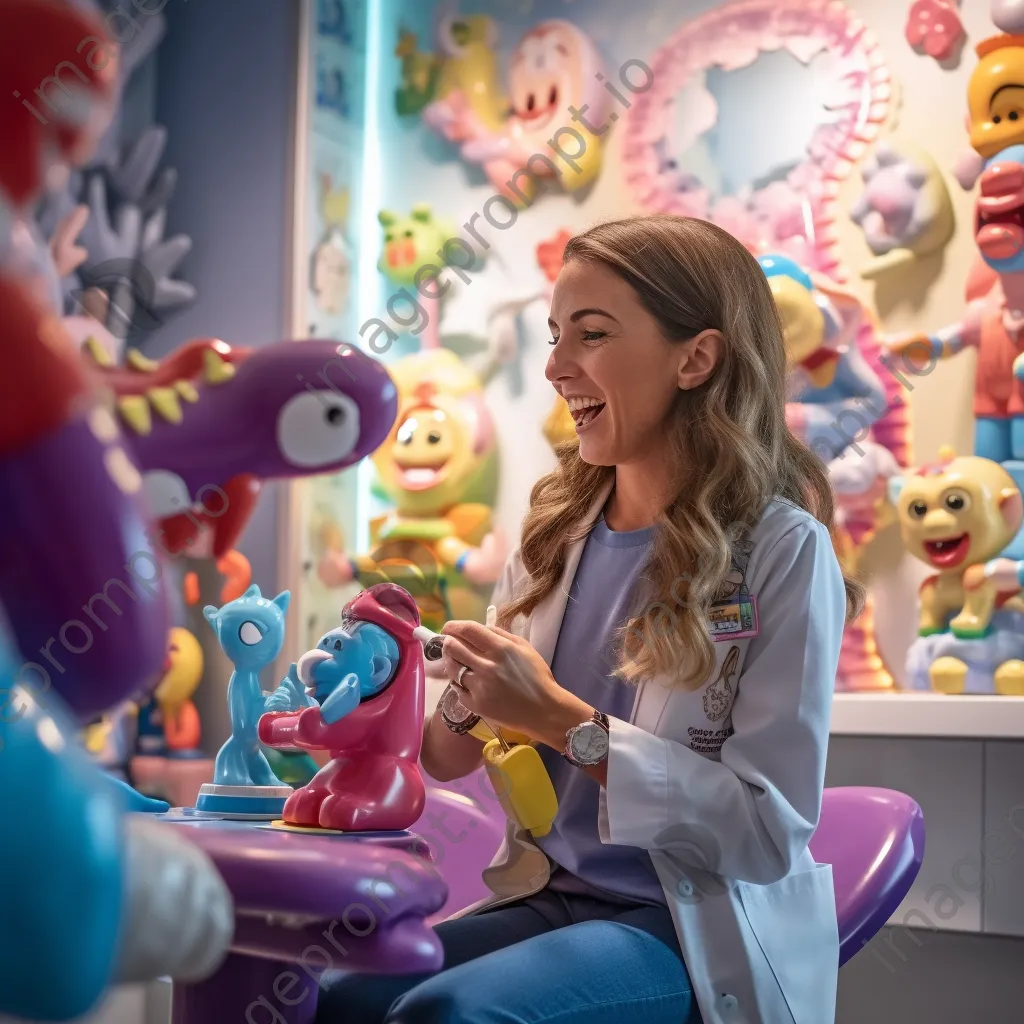 Dentist examining child in colorful dental office - Image 1