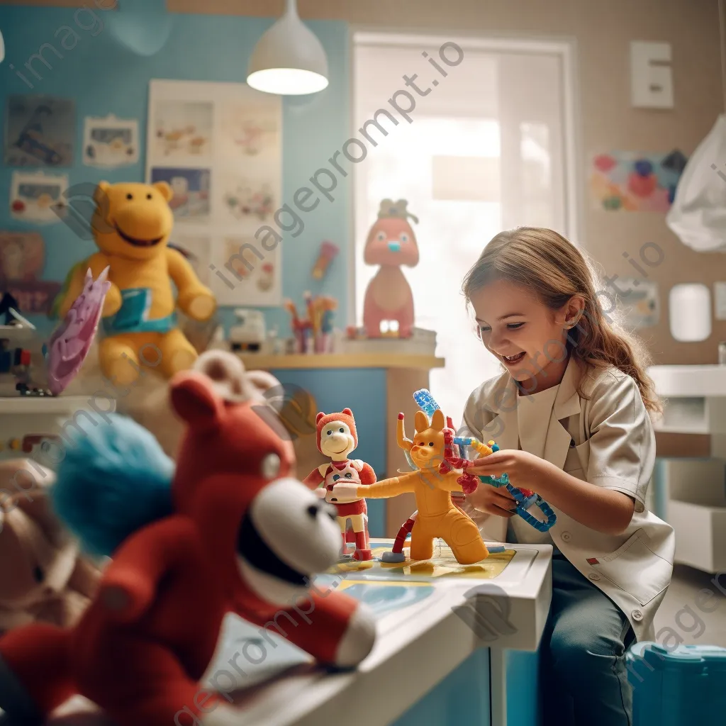 Dentist examining child in colorful dental office - Image 2