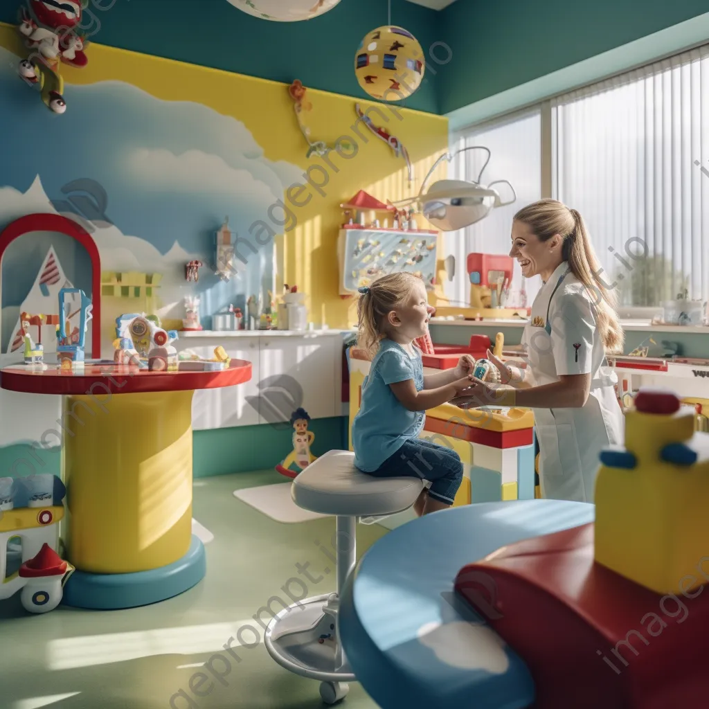 Dentist examining child in colorful dental office - Image 3