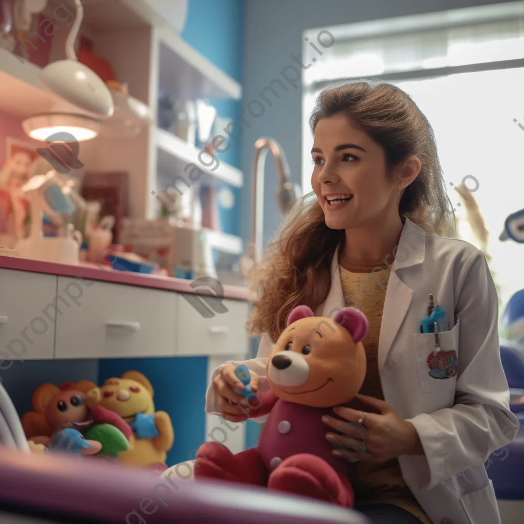 Dentist examining child in colorful dental office - Image 4