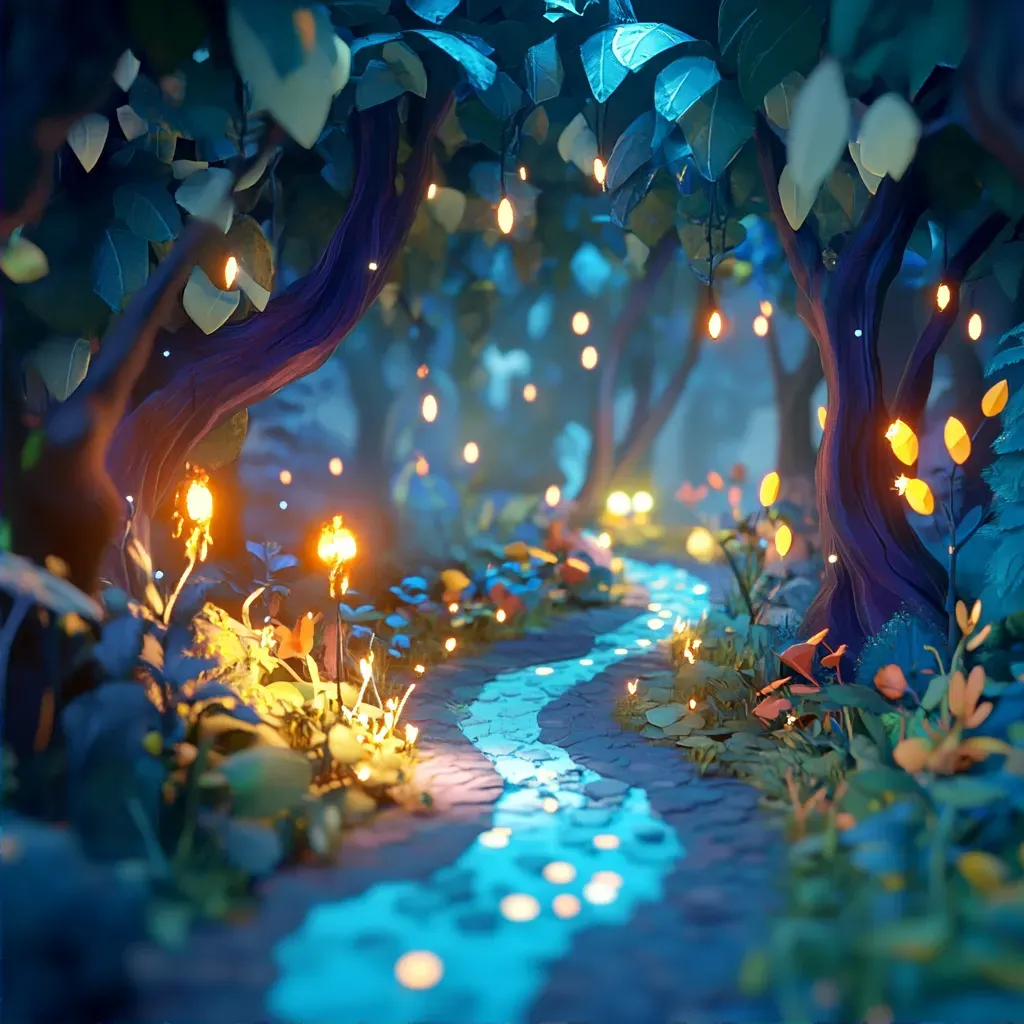 Glowing, low poly depiction of an enchanted forest with mystical creatures - Image 2